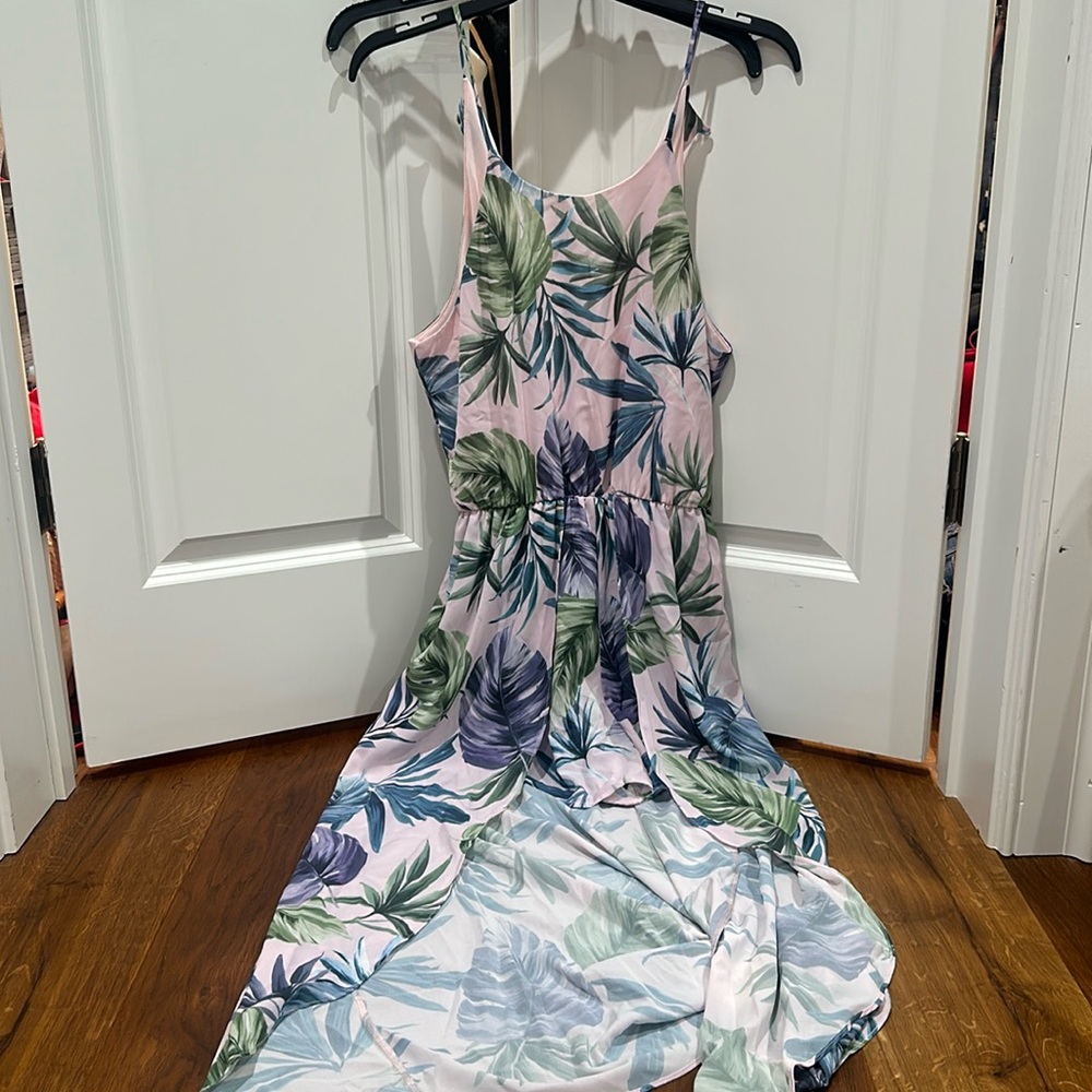 Hugh low tropical romper dress spaghetti strap high neck